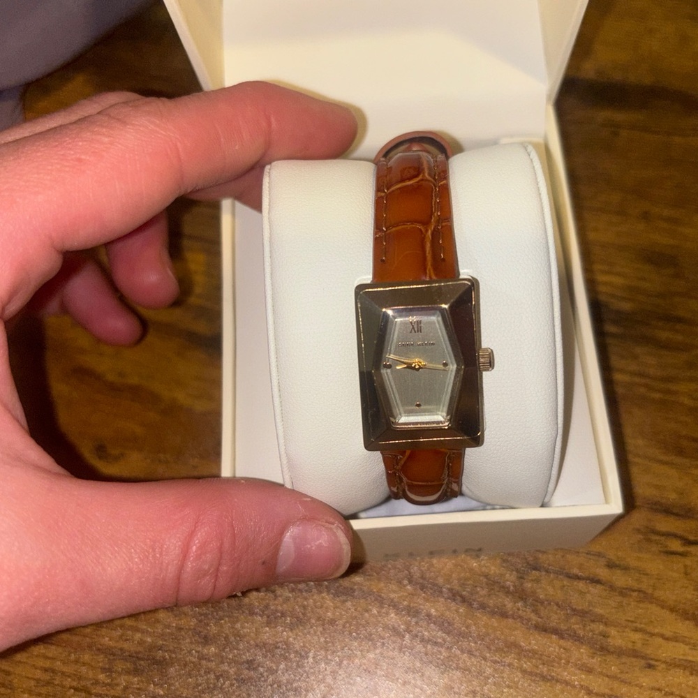 Anne Klein Women's Shiny Croco-Grain Leather Strap Watch